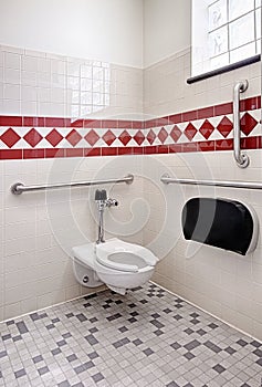 A handicapped accessible toilet stall