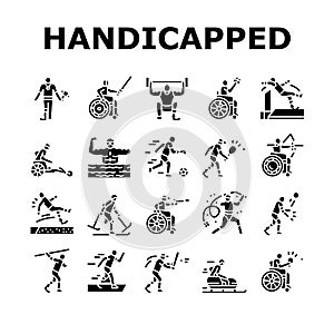 Handicapped Athlete Sport Game Icons Set Vector