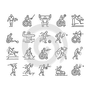 Handicapped Athlete Sport Game Icons Set Vector .