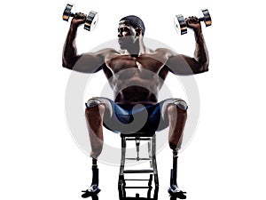 handicapped body builders building weights man with legs prosthesis silhouette