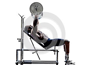 handicapped body builders building weights man with legs prosthesis silhouettes photo