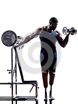 handicapped body builders building weights man with legs prosthesis silhouettes