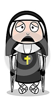 Handicapped - Cartoon Nun Lady Vector Illustration