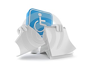 Handicapped character with blank calendar