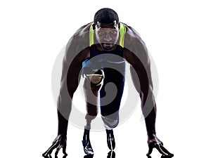 Handicapped man runners sprinters with legs prosthesis silhoue