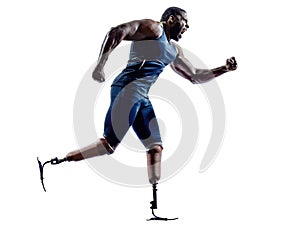 handicapped man runners sprinters with legs prosthesis silhouette
