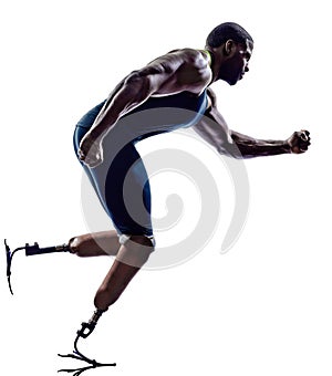 handicapped man runners sprinters with legs prosthesis silhouette