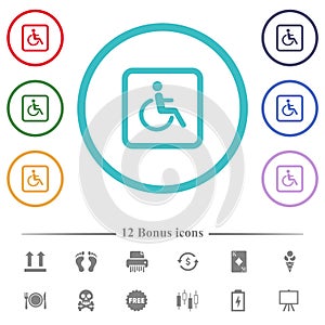 Handicapped parking flat color icons in circle shape outlines