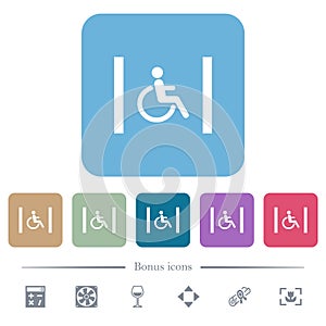 Handicapped parking flat icons on color rounded square backgrounds