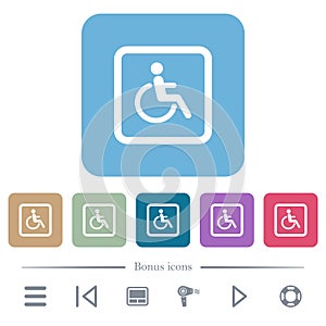 Handicapped parking flat icons on color rounded square backgrounds