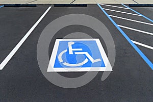 Handicapped parking space, freshly resurfaced and painted