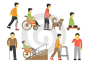 Handicapped people with disability limited physical opportunities vector icons