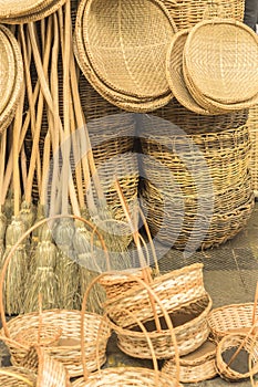 Handicraft baskets and several pieces in straw in Aracaju Brazil