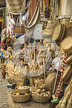 Handicraft baskets and several pieces in straw in Aracaju Brazil