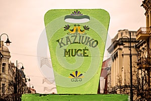 Handicraft mart Kaziukas in Vilnius, Lithuania: welcoming inscription