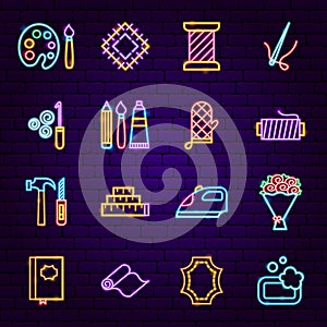 Handicraft Neon Icons Set