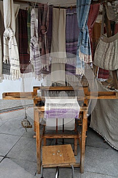 Handicraft products woven with old methods on looms.