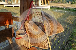 Handicraft wicker work for farmer at rice field