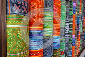 Handicrafts embroidered cloth with traditional pattern of ethnic minority Hmong in Vietnam