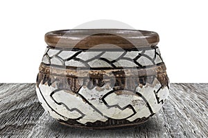 Handicrafts pot on a wooden table with Marajoara ceramics
