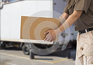 Handing out cardboard box