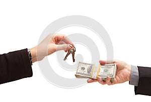 Handing Over Cash For Keys Isolated