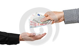 Handing over Euro banknotes