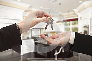 Handing Over New House Keys Inside Beautiful Home