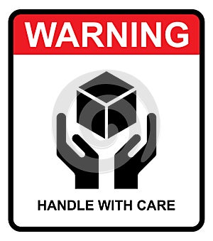 Handle with care flat icon with warning label isolated on white background. Fragile package symbol. Label vector illustration