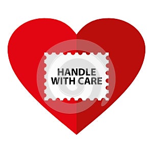 handle with care with heart on white