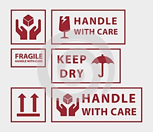 Handle with care icons