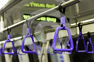 Handle inside the metro train