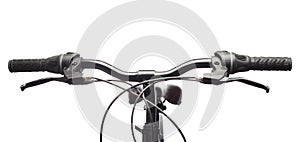 Handlebars of a mountain bicycle. Isolated