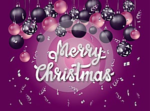 Handlettering Merry Christmas with purple background