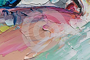 Handmad conceptual abstract picture of the eye. Oil female portrait painting. Painting in colorful colors. Conceptual