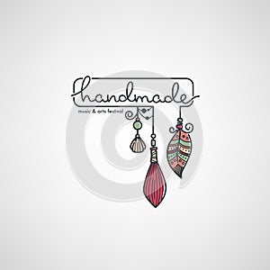 Handmade Art Festival, hand drawn doodle logo, label, emblem
