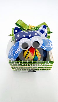 Handmade bamboo box with handmade owl