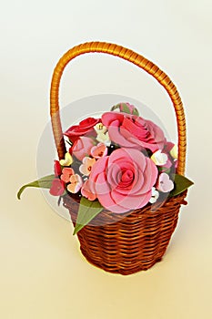 Handmade basket with flowers photo