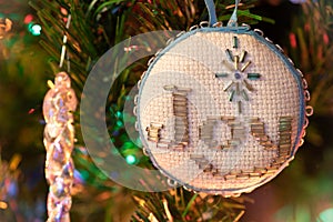 Handmade beaded Joy Christmas tree ornament Christmas card