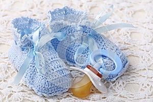 Handmade blue baby booties