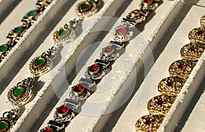 Handmade bracelets with sparkling gemstones for sale by jeweler