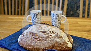 Handmade bread in the kitchen room, with a space