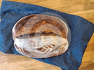 Handmade bread in the kitchen room, with a space