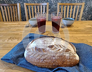 Handmade bread in the kitchen room, with a space