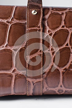Handmade brown embossed calfskin leather handbag