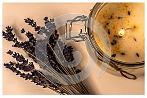 handmade candle with lavender in glass