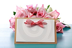 Handmade card with pink roses