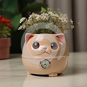 Handmade Cat Themed Flower Pot With Glazed China Design