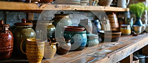 Handmade Ceramic Canisters on Kitchen Shelves - AI Generated