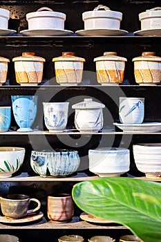 Handmade ceramic pottery on display